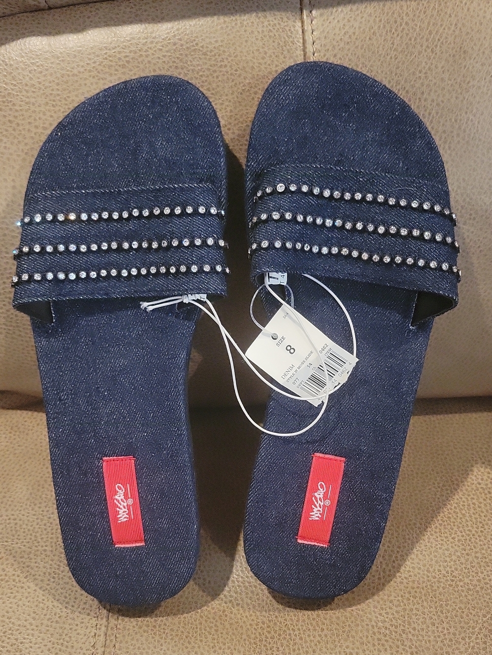 Mossimo Denim Blue Rhinestone Slide Sandals SIZE 8 - New With Tags